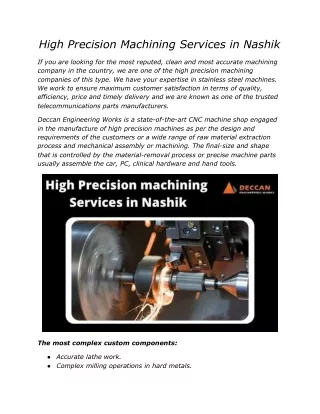 high precision machining services in nashik