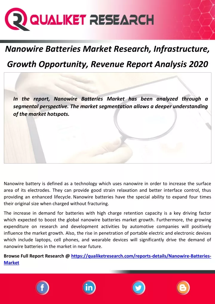 nanowire batteries market research infrastructure