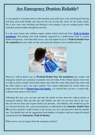 are emergency dentists reliable a vast populace