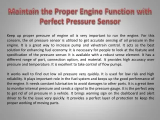 Maintain the Proper Engine Function with Perfect Pressure Sensor