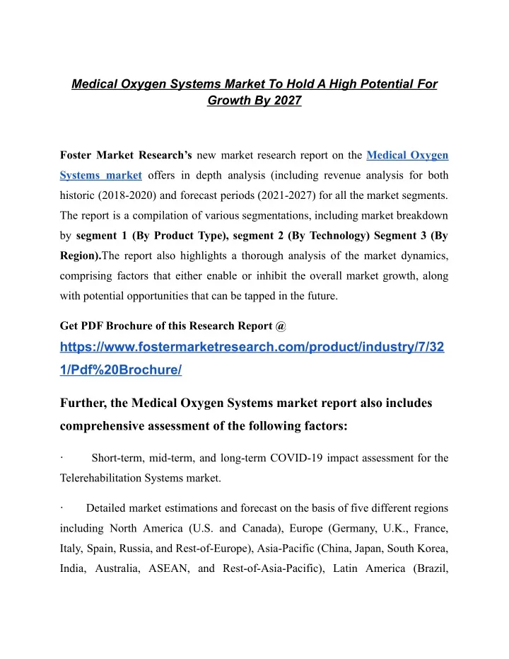 medical oxygen systems market to hold a high