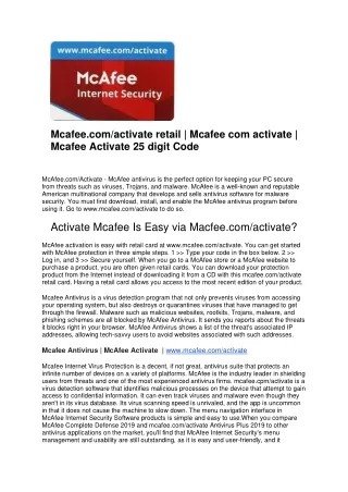 Mcafee.com/activate retail | Mcafee com activate | Mcafee Activate 25 digit Code