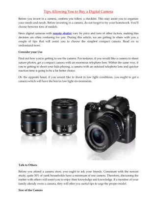 tips allowing you to buy a digital camera