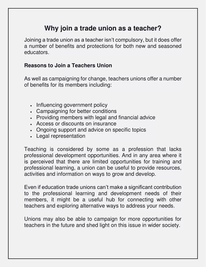 why join a trade union as a teacher