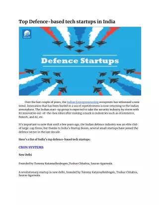 Top Defence-based tech startups in India