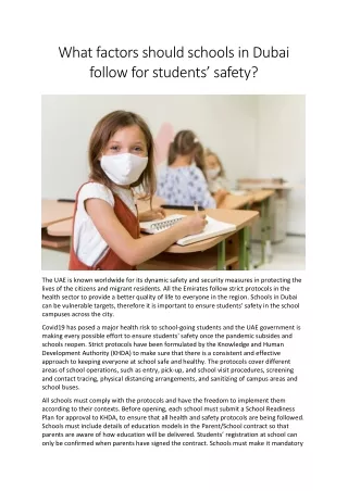 what factors should schools in dubai follow