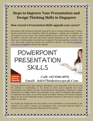 steps to improve your presentation and design thinking skills in singapore
