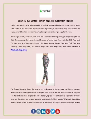 Can You Buy Better Fashion Yoga Products from Topko?