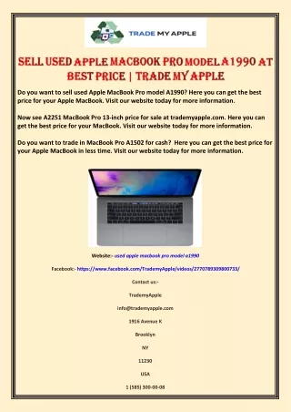 Sell Used Apple Macbook Pro Model A1990 At Best Price | Trade My Apple