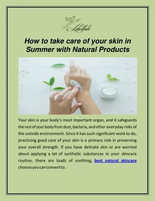 How to take care of your skin in Summer with Natural Products