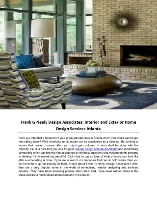 Frank G Neely Design Associates: Interior and Exterior Home Design Services Atlanta