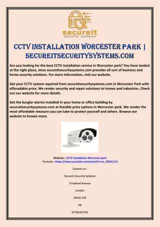 CCTV installation Worcester park | Secureitsecuritysystems.com