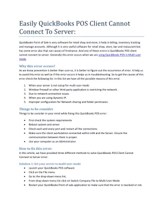 easily quickbooks pos client cannot connect