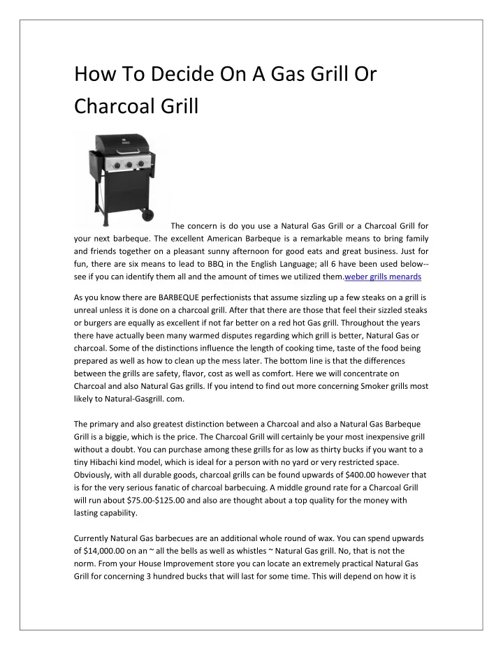 how to decide on a gas grill or charcoal grill