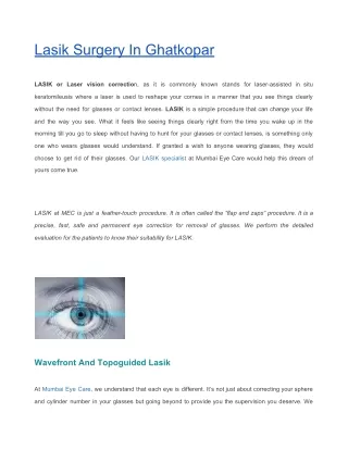 Lasik Eye Surgery In Ghatkopar