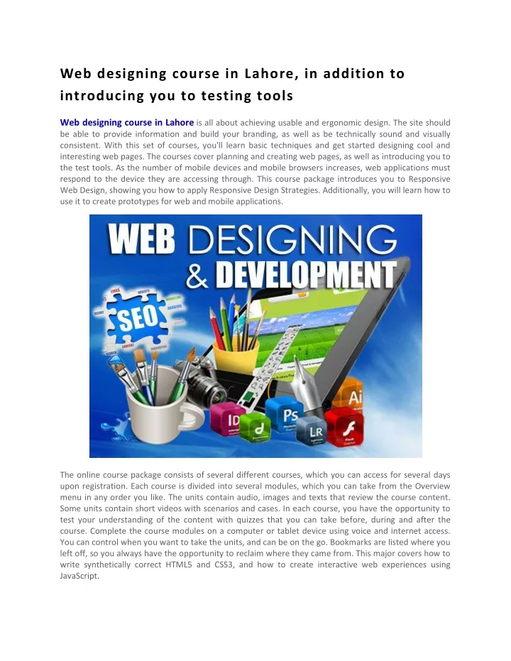 web designing course in lahore in addition