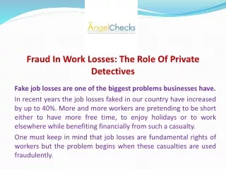 fraud in work losses the role of private detectives