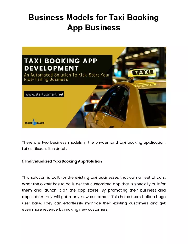 business models for taxi booking app business