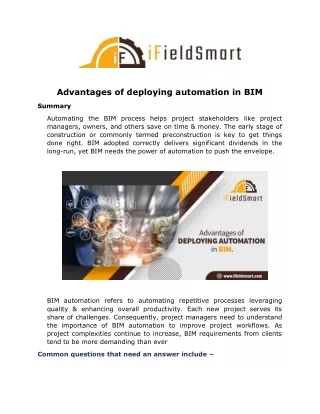 advantages of deploying automation in bim