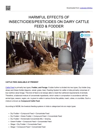 HARMFUL EFFECTS OF INSECTICIDES/PESTICIDES ON DAIRY CATTLE FEED & FODDER