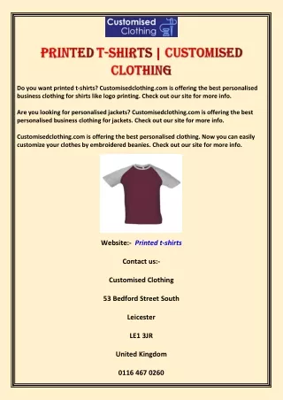Printed t-shirts | Customised Clothing