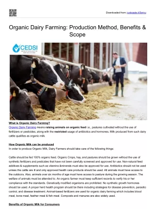 Organic Dairy Farming: Production Method, Benefits & Scope
