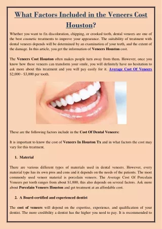 what factors included in the veneers cost houston