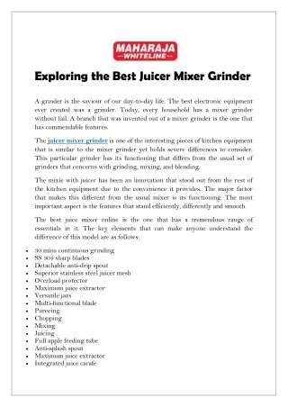 Exploring the Best Juicer Mixer Grinder