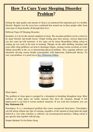 how to cure your sleeping disorder problem