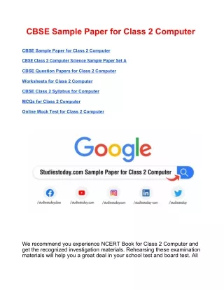cbse sample paper for class 2 computer