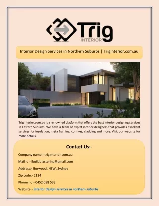 Interior Design Services in Northern Suburbs | Triginterior.com.au