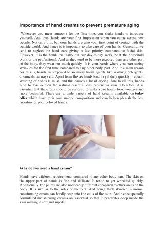 importance of hand creams to prevent premature
