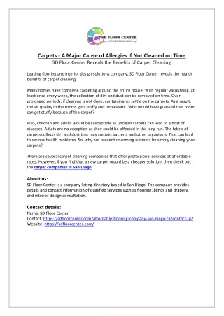 Carpets - A Major Cause of Allergies If Not Cleaned On Time