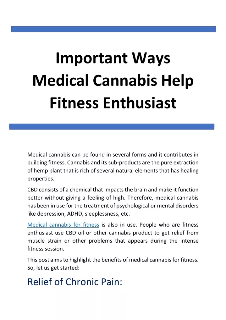 important ways medical cannabis help fitness