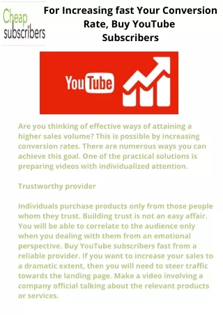 For Increasing fast you’re Conversion Rate, Buy YouTube Subscribers