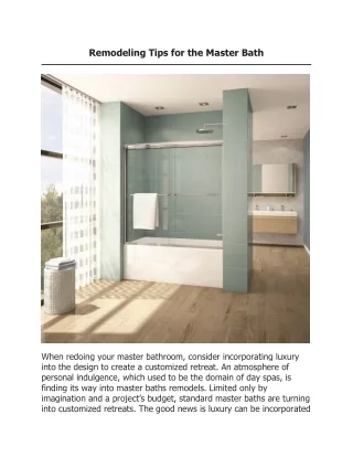 Remodeling Tips for the Master Bath