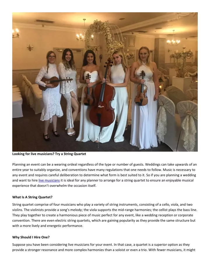 looking for live musicians try a string quartet