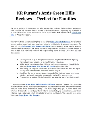 KR Puram’s Arsis Green Hills Reviews -  Perfect for Families