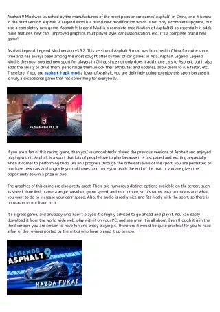 asphalt 9 mod was launched by the manufacturers