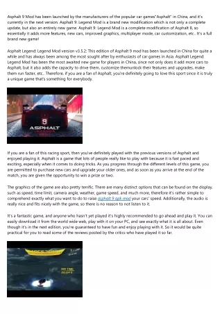 asphalt 9 mod has been launched