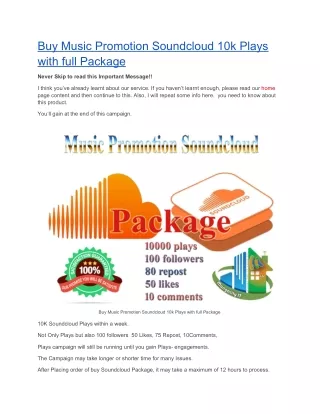 BUY MUSIC PROMOTION SOUNDCLOUD 10K PLAYS WITH FULL PACKAGE