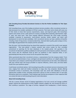volt consulting group provides recruitment