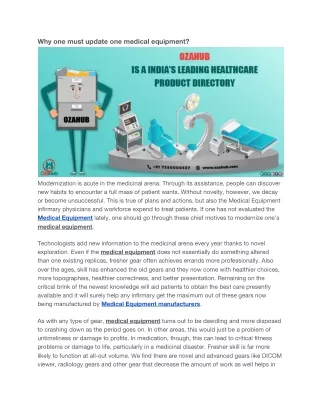 why one must update one medical equipment