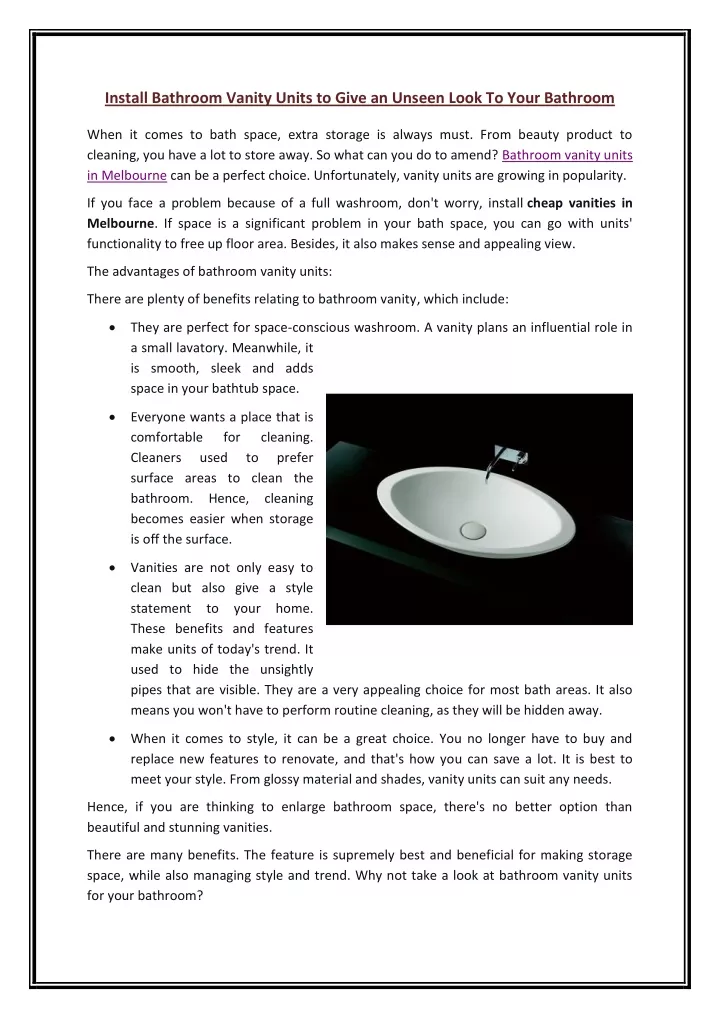 PPT Install Bathroom Vanity Units to Give an Unseen Look To Your Bathroom PowerPoint