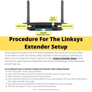 Procedure For The Linksys Extender Setup