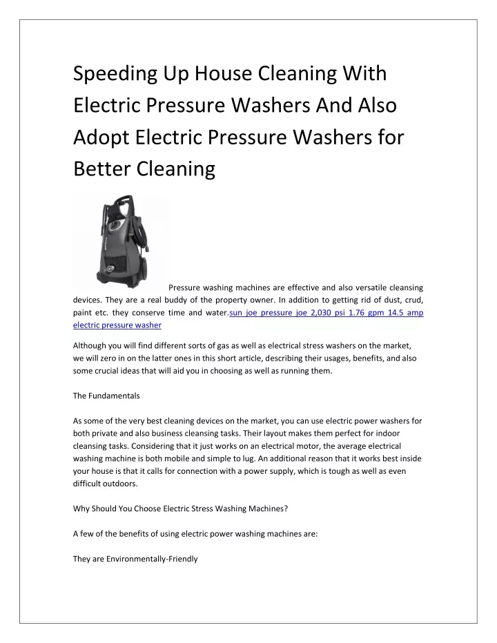 speeding up house cleaning with electric pressure