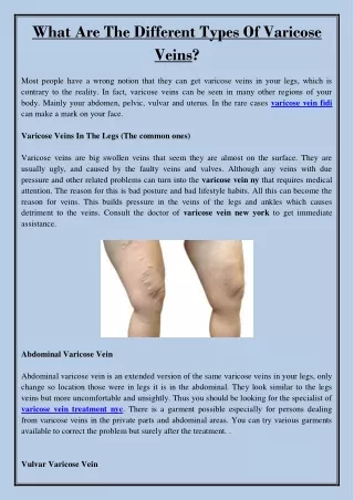 what are the different types of varicose veins