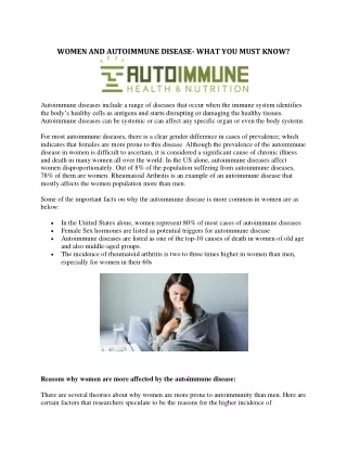 Women and Autoimmune Disease- What you must know?