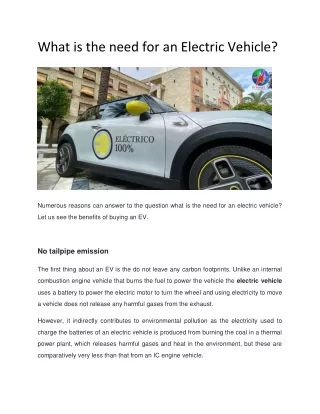 What is the need for an Electric Vehicle?