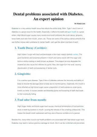 Dental problems associated with Diabetes